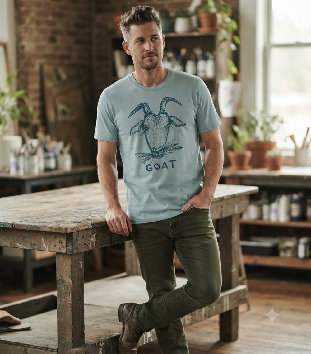 Slow Loris Goat Graphic Tee NWT XL Dust Blue 100% Cotton Short Sleeve Shirt